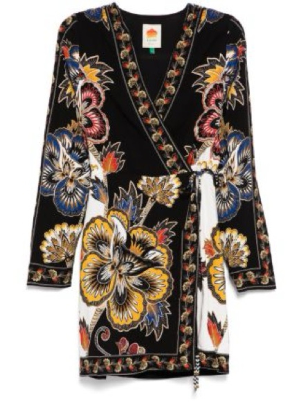 FARM Rio Black Maxi Floral Lenzing™ Ecovero™ Viscose Wrap Mini Dress NWT